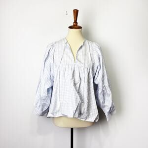 La Roque blue & white checkered plaid long sleeve top shirt blouse Size XS